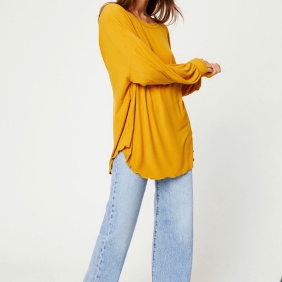 🌼SOLD 10/04/2024🌼Free People Mustard yellow billowy sleeve plunge backless top - Picture 3 of 7